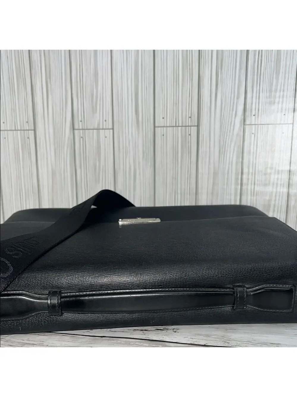 Louis Quatorze Black Leather Messenger Bag Crossbody Briefcase Satchel Laptop Wo